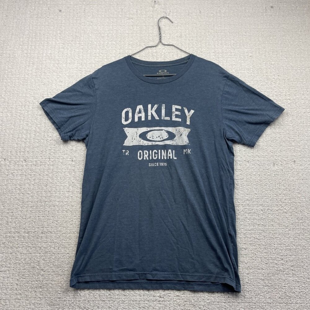 Y2K Oakley Blue Retro Eclipse Center Logo T-Shirt Men Size L Skater Surf Read